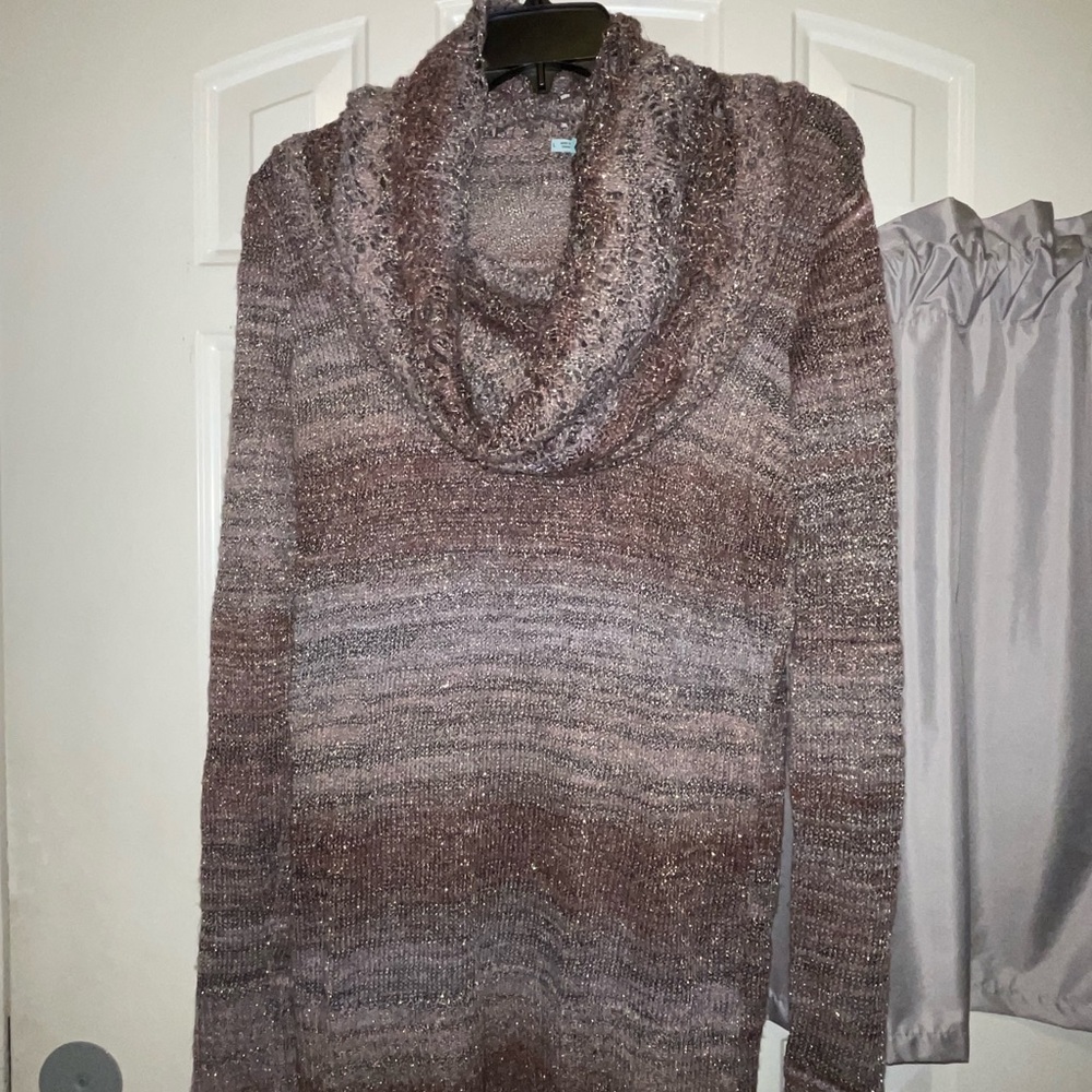 Maurices Cow Neck Purple and Sparkling Silver Sweater